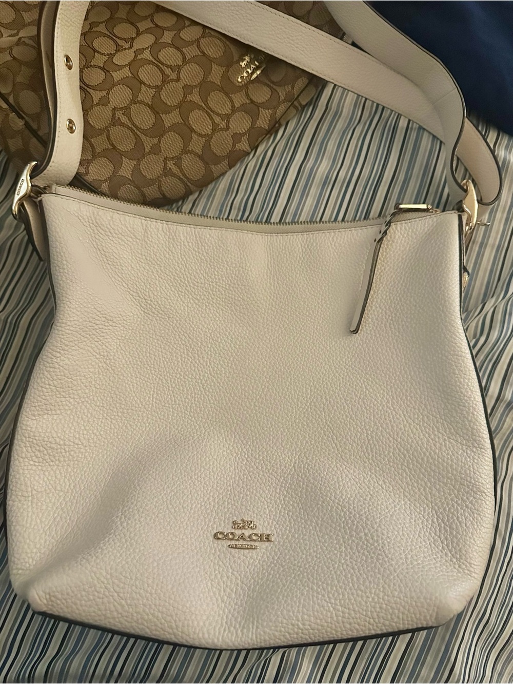 Coach Pebbled Leather Shoulder Bag in Light Cream